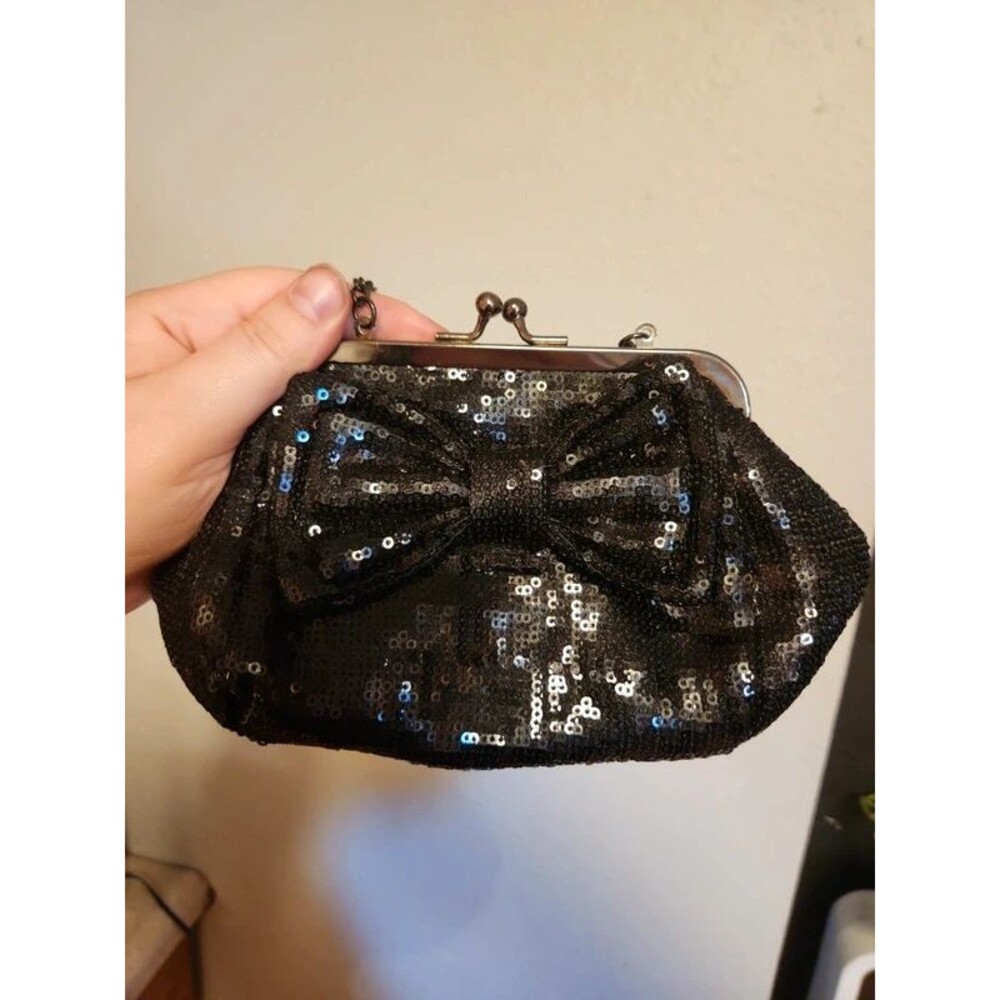 Betsey Johnson Black Sequin Clutch with Chain Strap - Picture 2 of 7